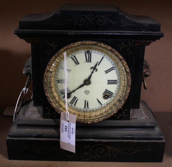 Late Victorian incised black slate eight-day mantle clock